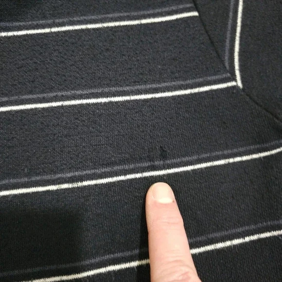 Line 48 Mens Large Navy Blue White Stripe 1/4 Zip Mock Neck Sweater Preppy VTG - Picture 6 of 8